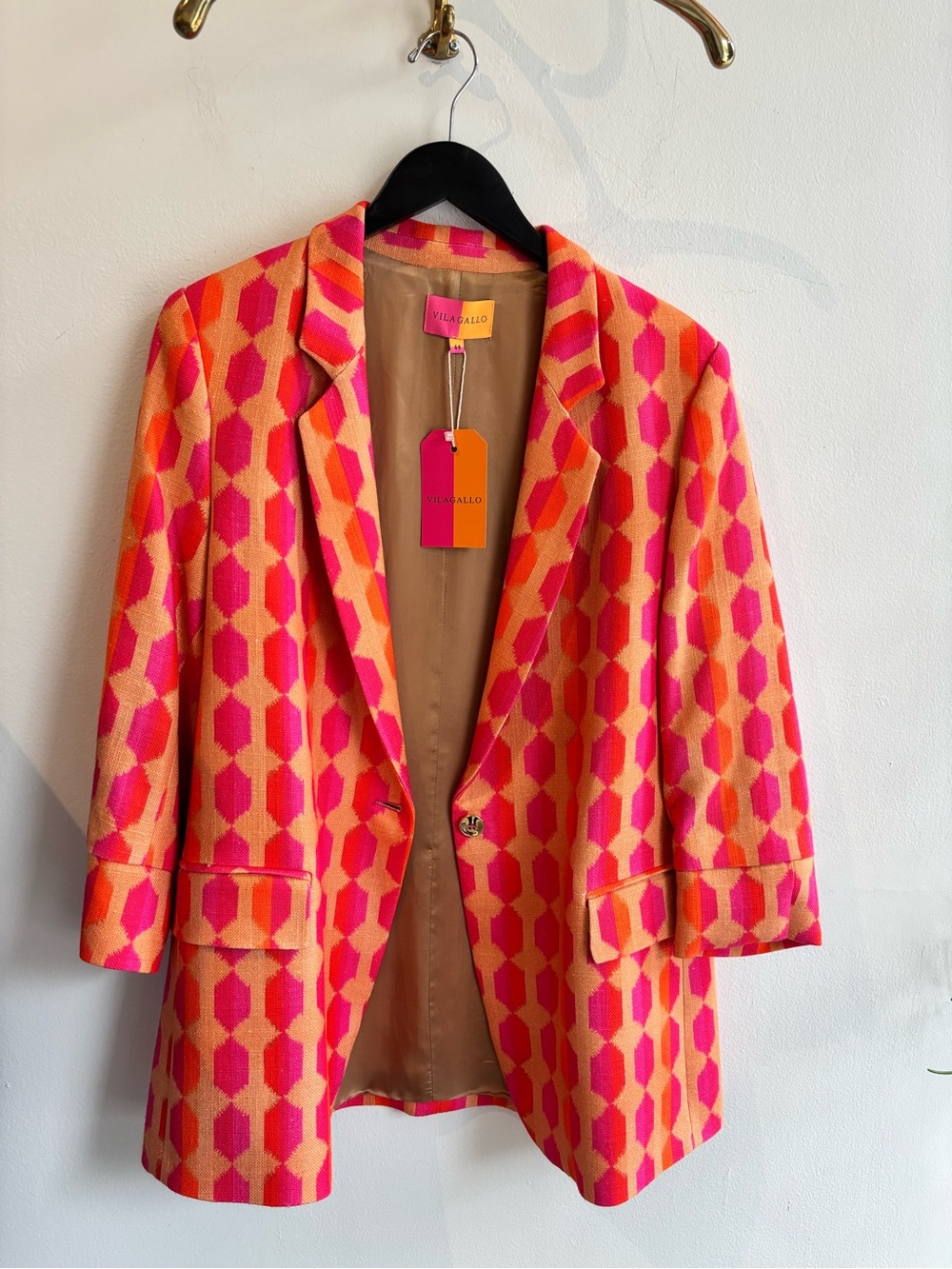 Vilagallo Pink and Orange Geometric-Print Women's Blazer